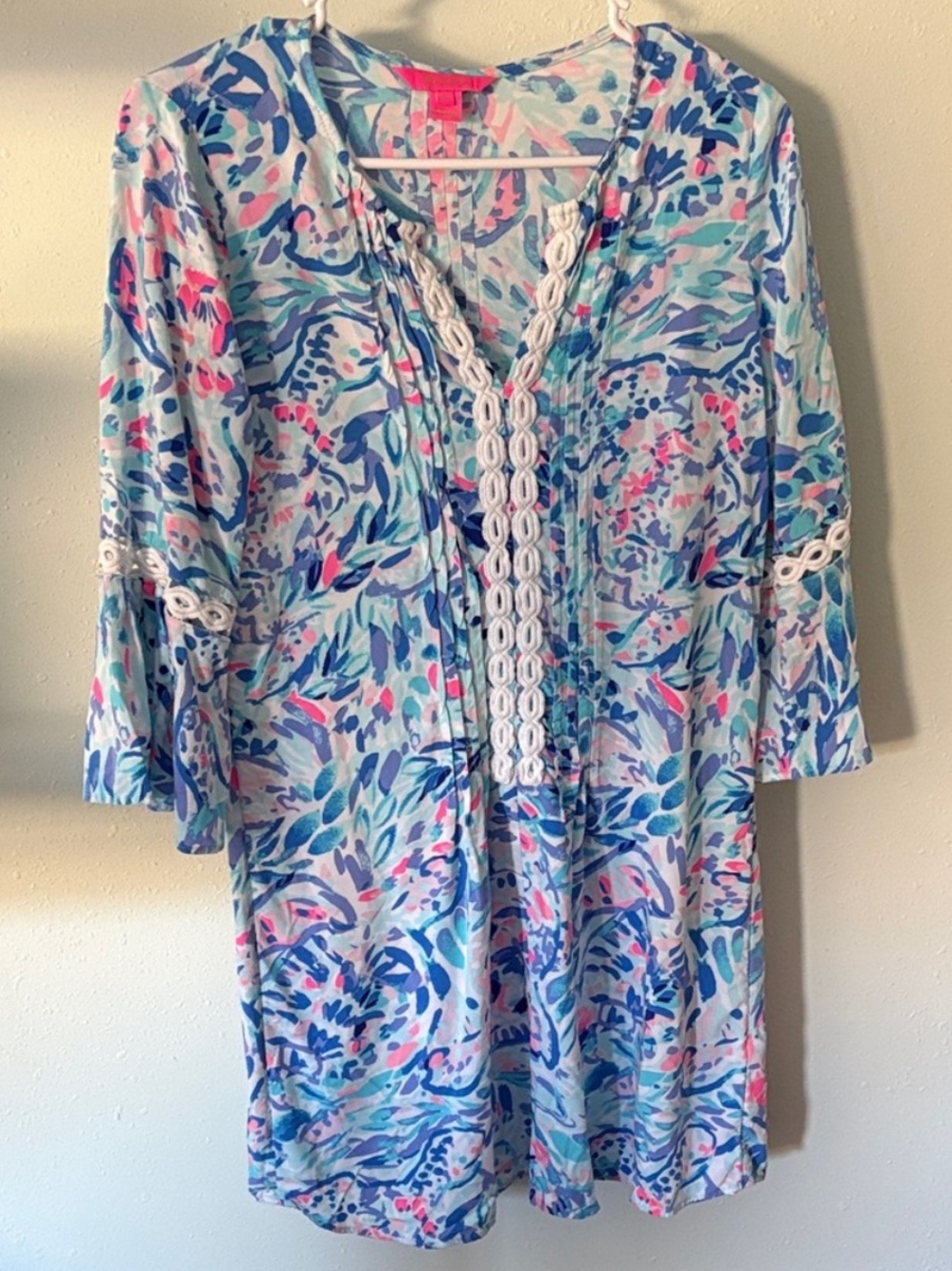 Lilly Pulitzer Blue Aqua Floral Long Sleeve Tunic Dress